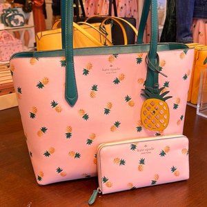 Kate Spade Marlee Pineapples Printed Tote & Large Continental Wallet Pink Multi